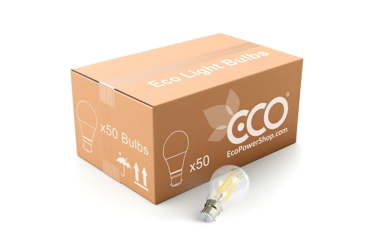 Brown cardboard box of 50 ECO LED bulbs