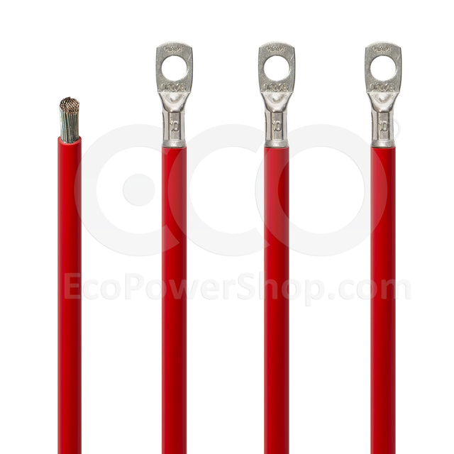 10 sq. mm red marine battery cable with crimped connectors