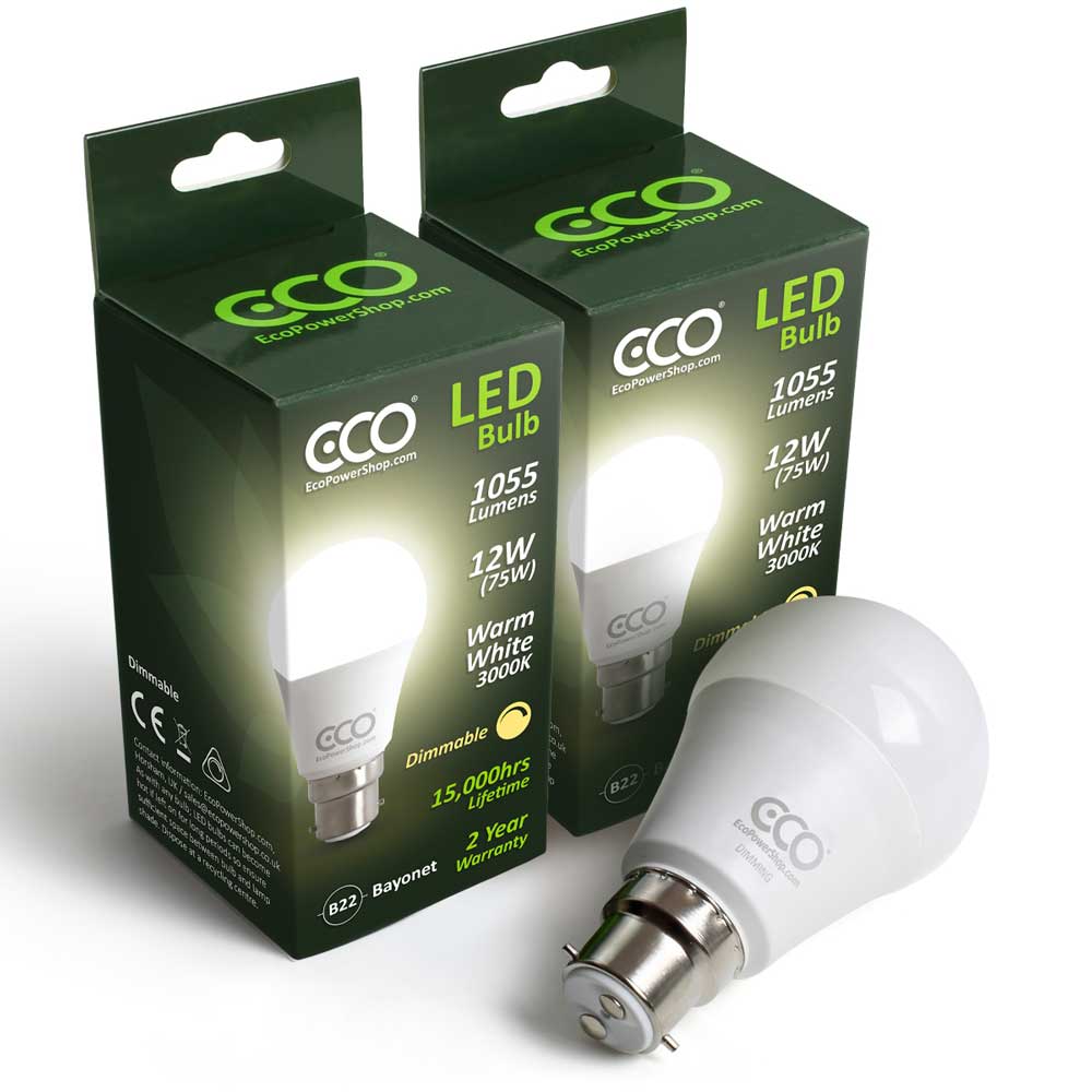 2 box pack of dimmable ECO B22 warm white LED bulbs