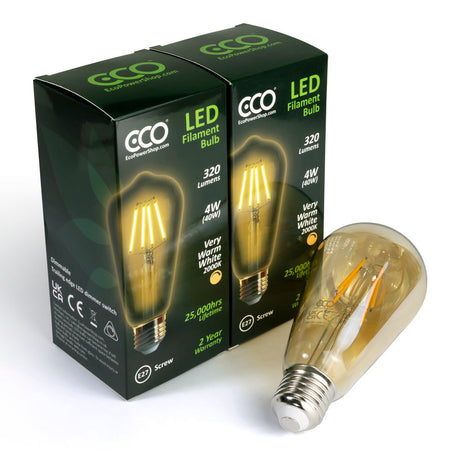 2 pack - ECO Amber pear-shaped E27 LED filament bulb and 2 bulb boxes