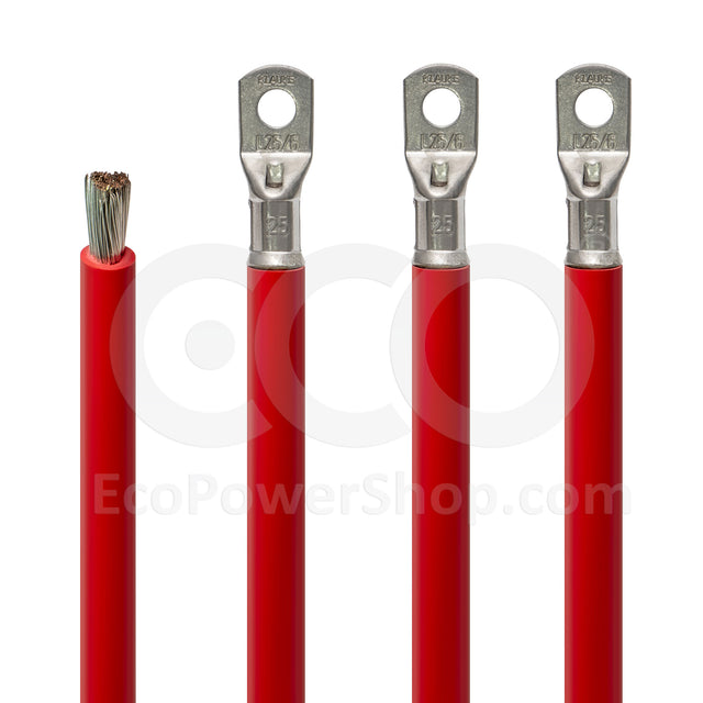 Red 25mm sq oceanflex battery cable and klauke crimped connectors