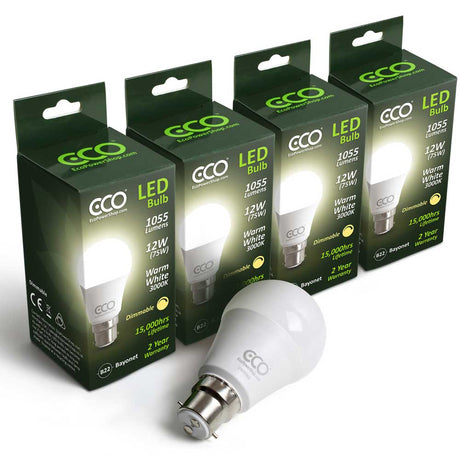 4 box pack of dimmable ECO B22 warm white LED bulbs