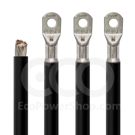 black 50mm sq. battery cable and crimped connectors