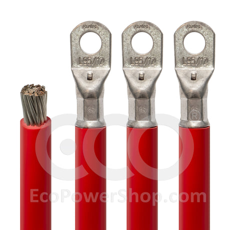 Red 95 sq.mm battery cable and crimped connectors