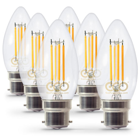 6-bulb pack of ECO B22 Candle LED filament bulbs