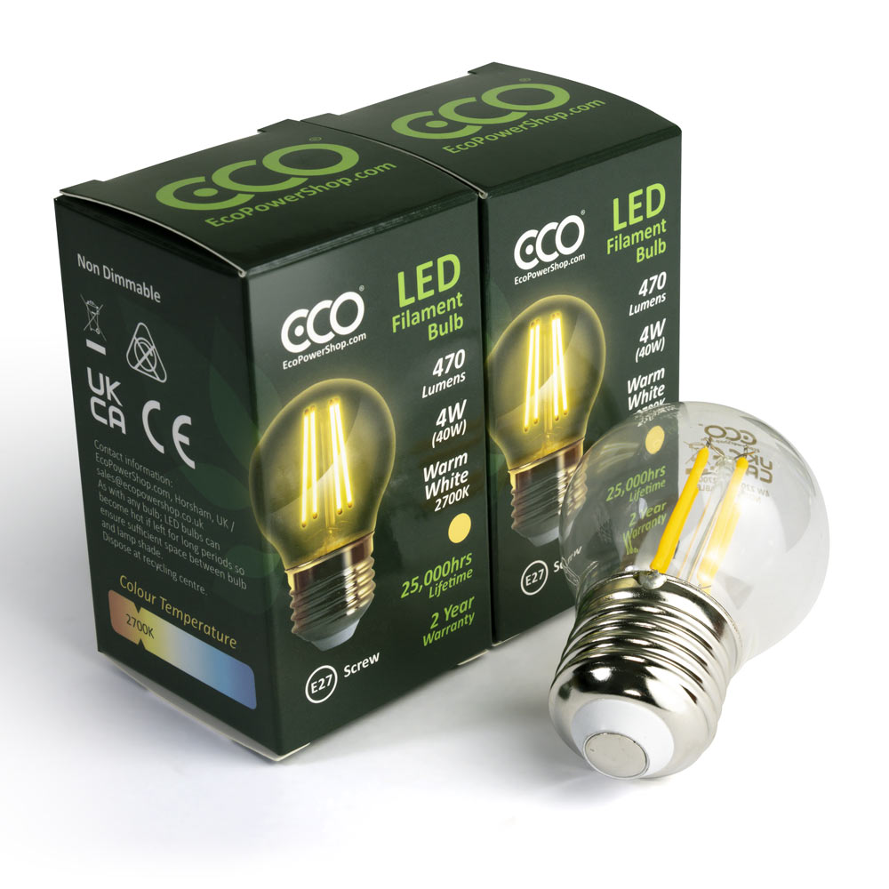 Pack of 2 ECO Golf ball E27 LED filament bulbs