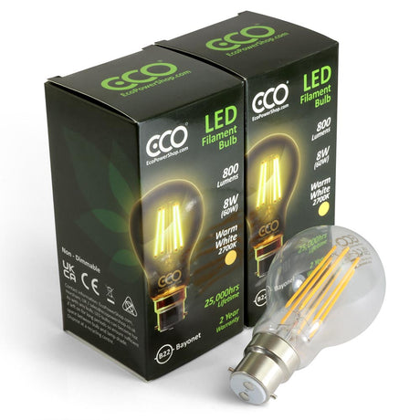 2-bulb pack of ECO 60W-equivalent LED filament B22 bulbs