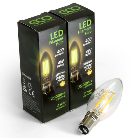 2-box pack of ECO B15 dimmable LED filament candle bulbs