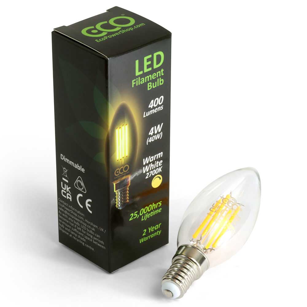 ECO Candle LED Filament Dimmable E14 Bulb & box