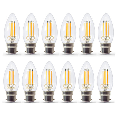 12-bulb pack of ECO B22 Candle LED filament bulbs