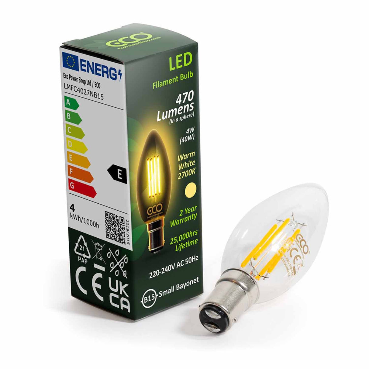 ECO B15 4W LED Candle bulb and box