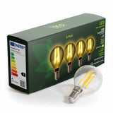 ECO Dimmable Golf Ball LED Filament bulb and 4-pack box