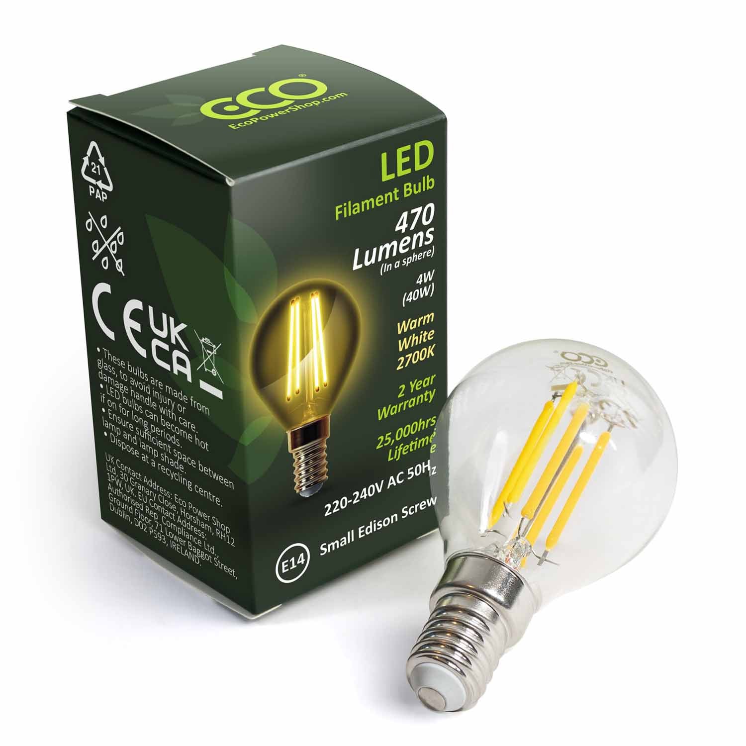 E14 SES Golf Ball LED Filament Style Bulb