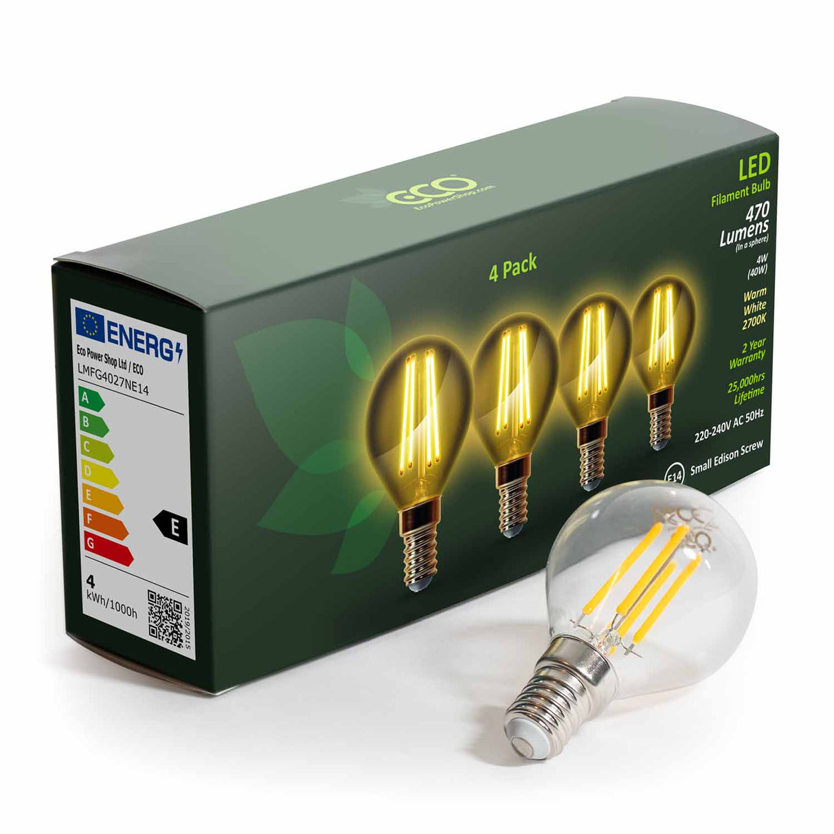 ECO Golf Ball E14 LED bulb and 4-pack box