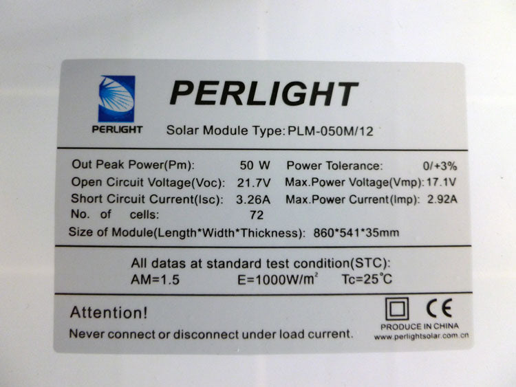 Perlight 50W Monocrystalline Solar Panel