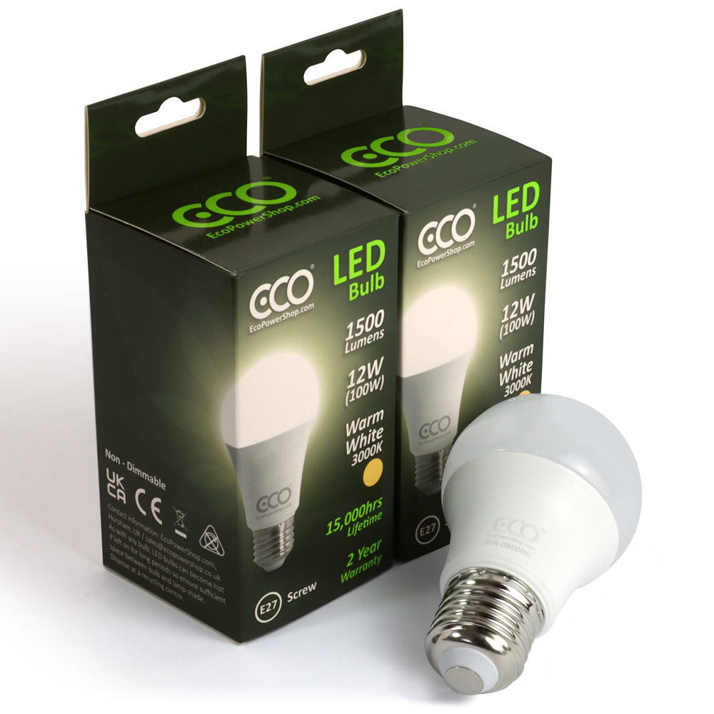 2 box pack of ECO 100W-equivalent warm white LED light bulb