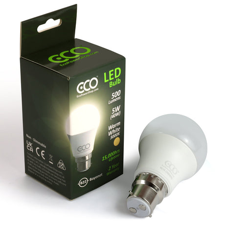 ECO 40W warm white led B22 bulb and box