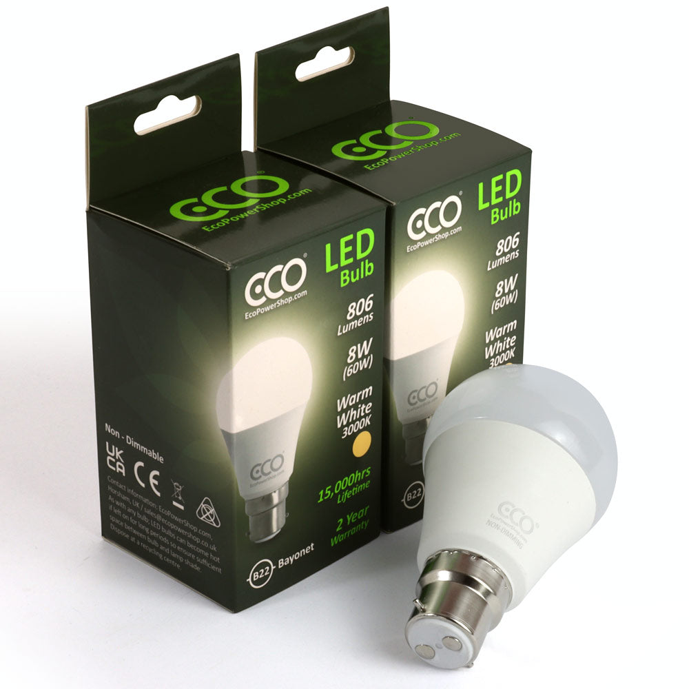 4 box pack of eco 60W warm white led bayonet bulbs